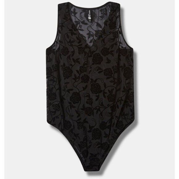 Torrid 2X Black Roses Velvet & Mesh Bodysuit - Picture 3 of 12